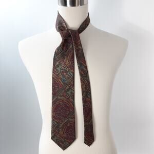 Noriko Kazuki Red Teal Blue Gold Abstract Silk Tie